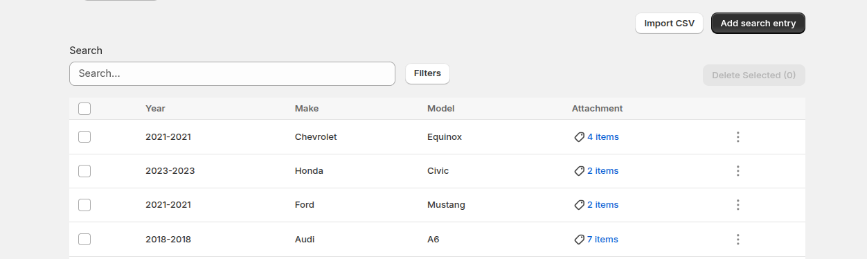 Search Entries List