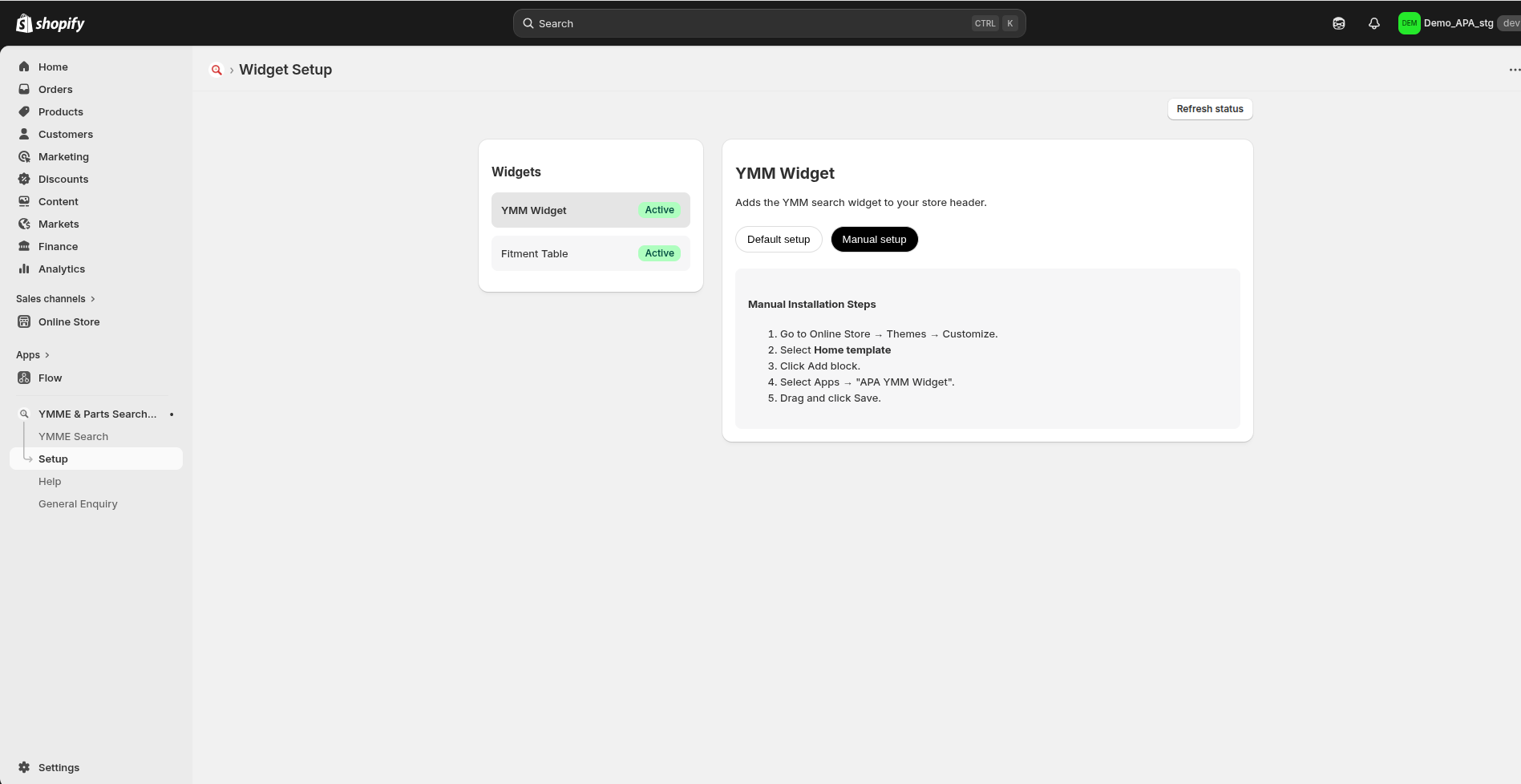 YMM Manual Setup Screenshot